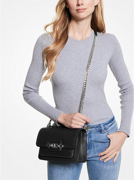 Túi Michael Kors Heather Large Leather Shoulder Bag Nữ Đen