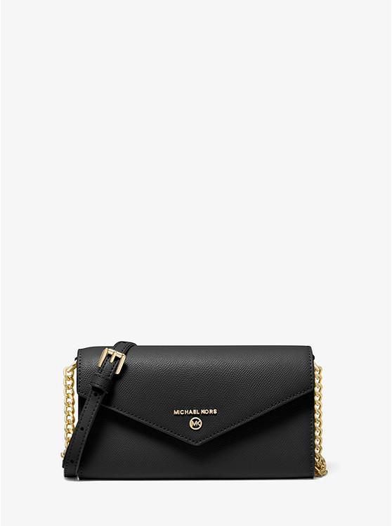 Túi Michael Kors Large Crossgrain Leather Smartphone Convertible Crossbody Bag Nữ Đen