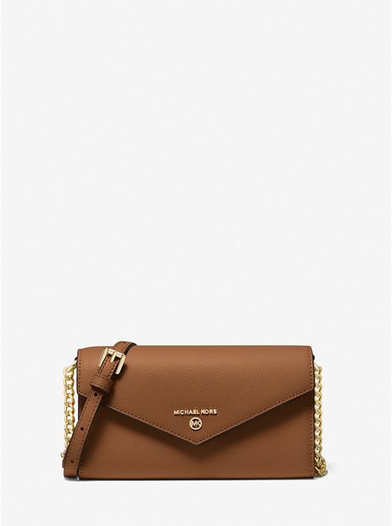 Túi Michael Kors Large Crossgrain Leather Smartphone Convertible Crossbody Bag Nữ Nâu