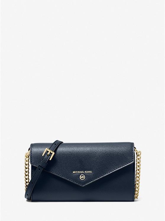 Túi Michael Kors Large Crossgrain Leather Smartphone Convertible Crossbody Bag Nữ Xanh Navy