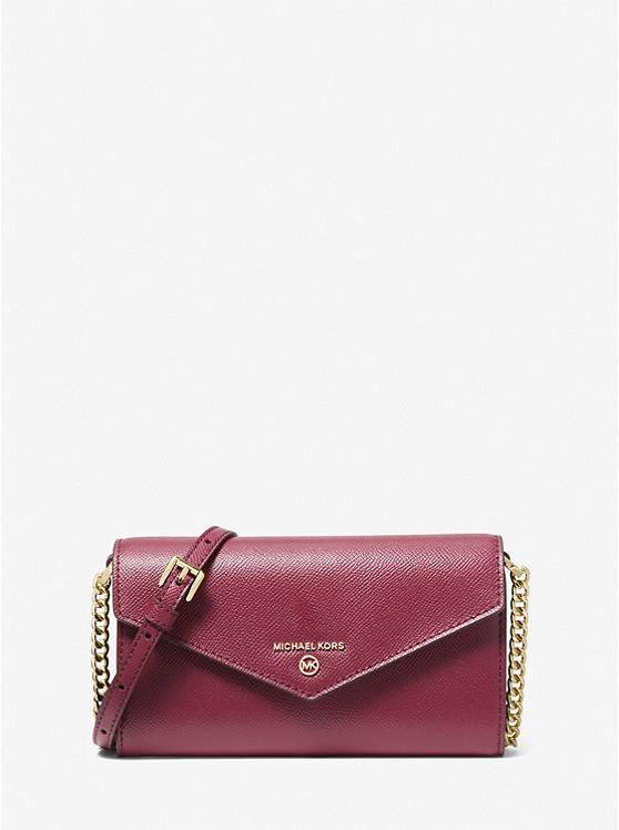 Túi Michael Kors Large Crossgrain Leather Smartphone Convertible Crossbody Bag Nữ Tím