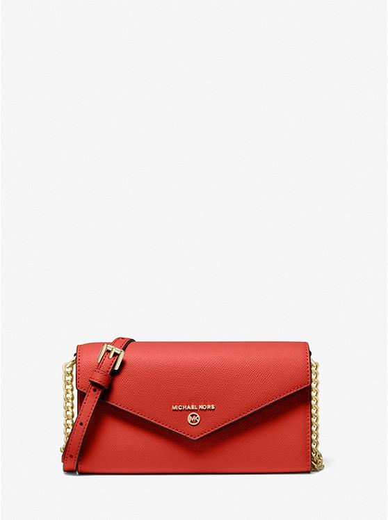 Túi Michael Kors Large Crossgrain Leather Smartphone Convertible Crossbody Bag Nữ Đỏ