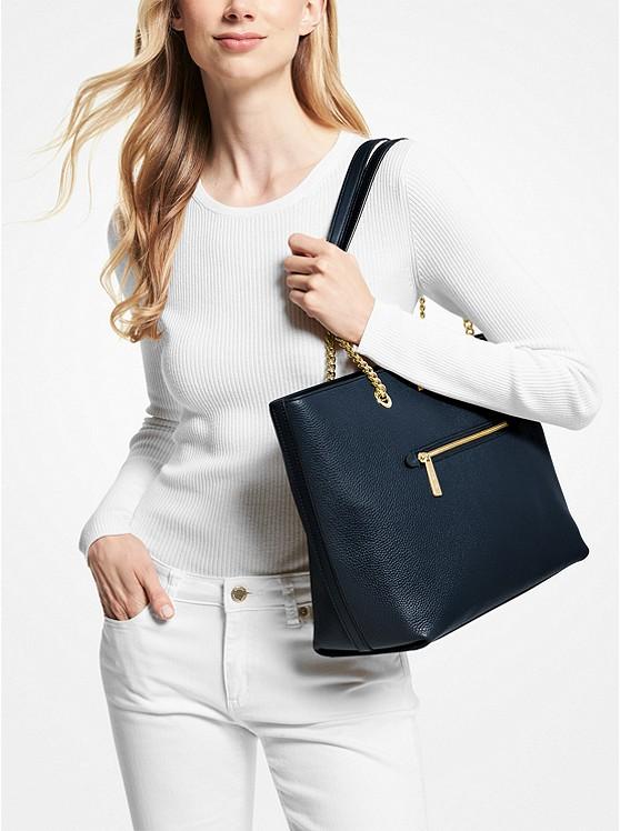 Túi Michael Kors Jet Set Large Pebbled Leather Tote Bag Nữ Xanh Navy