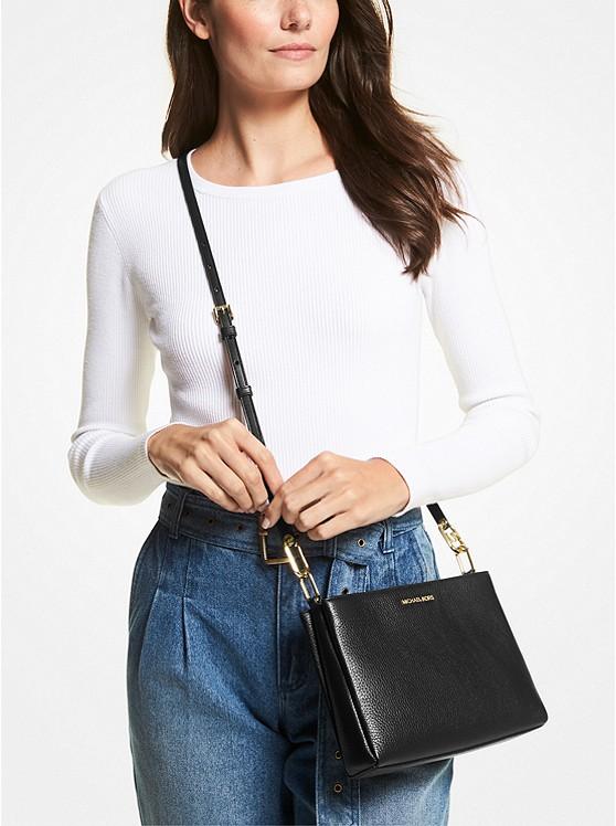 Túi Michael Kors Trisha Medium Pebbled Leather Crossbody Bag Nữ Đen