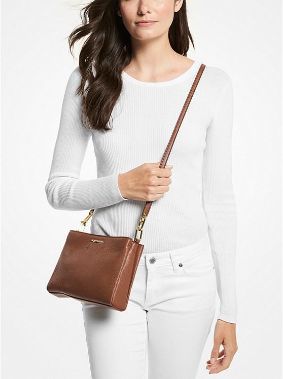 Túi Michael Kors Trisha Medium Pebbled Leather Crossbody Bag Nữ Nâu Đậm