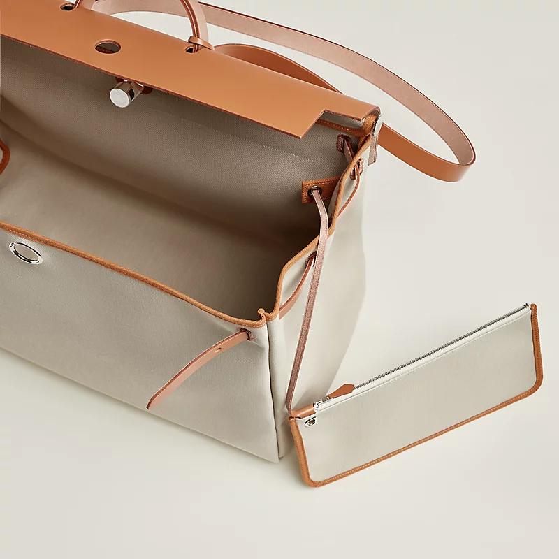 Túi Hermes Herbag Zip Cabine Bag Nữ Nâu Trắng