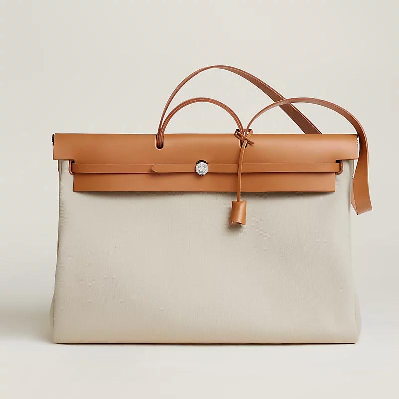 Túi Hermes Herbag Zip Cabine Bag Nữ Nâu Trắng