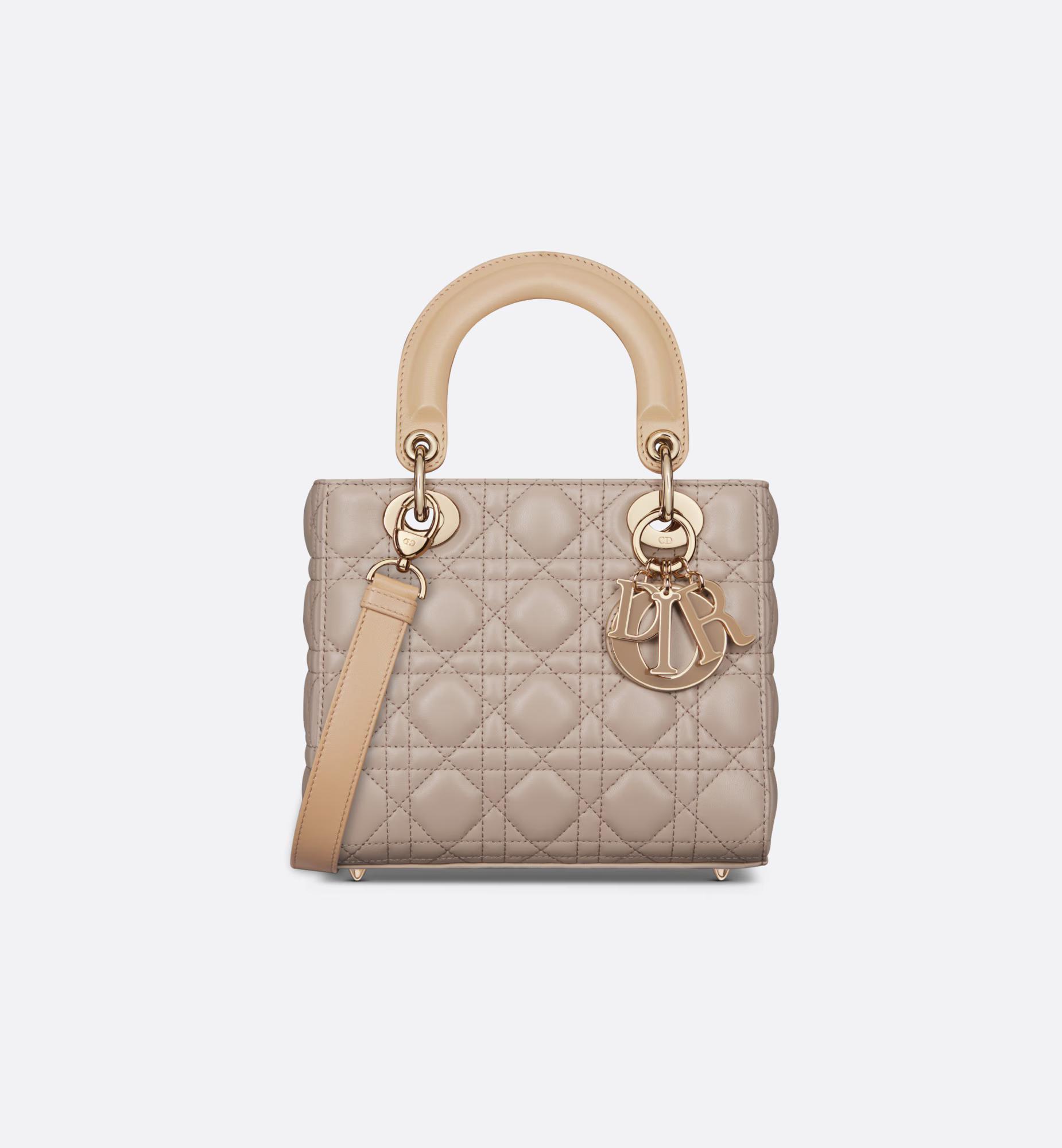 Túi Dior Small Lady Dior Bag Two-Tone Biscuit And Trench Beige Cannage Lambskin Nữ Be