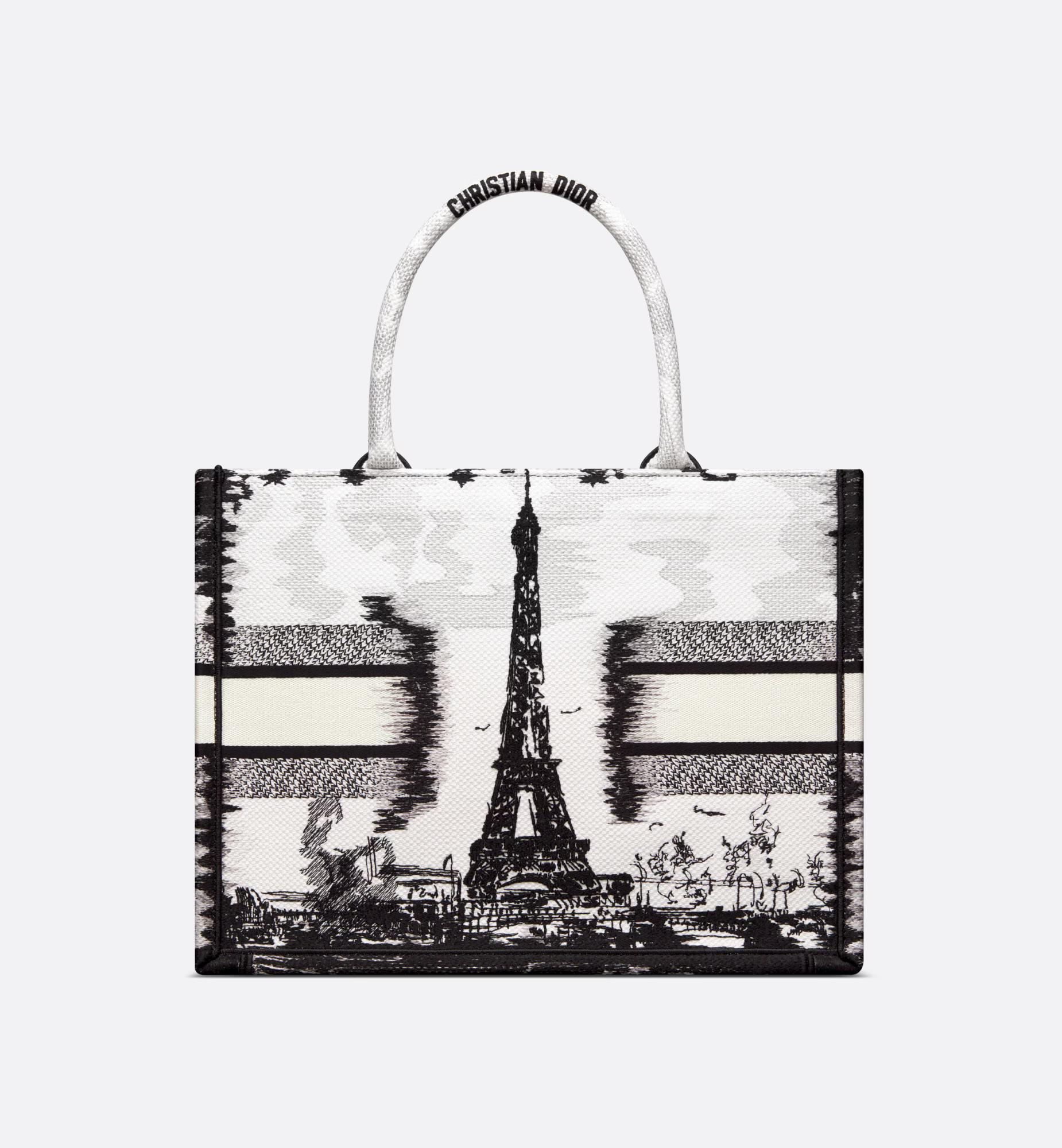Túi Dior Medium Dior Book Tote White And Black Paris Embroidery Nữ Đen Trắng