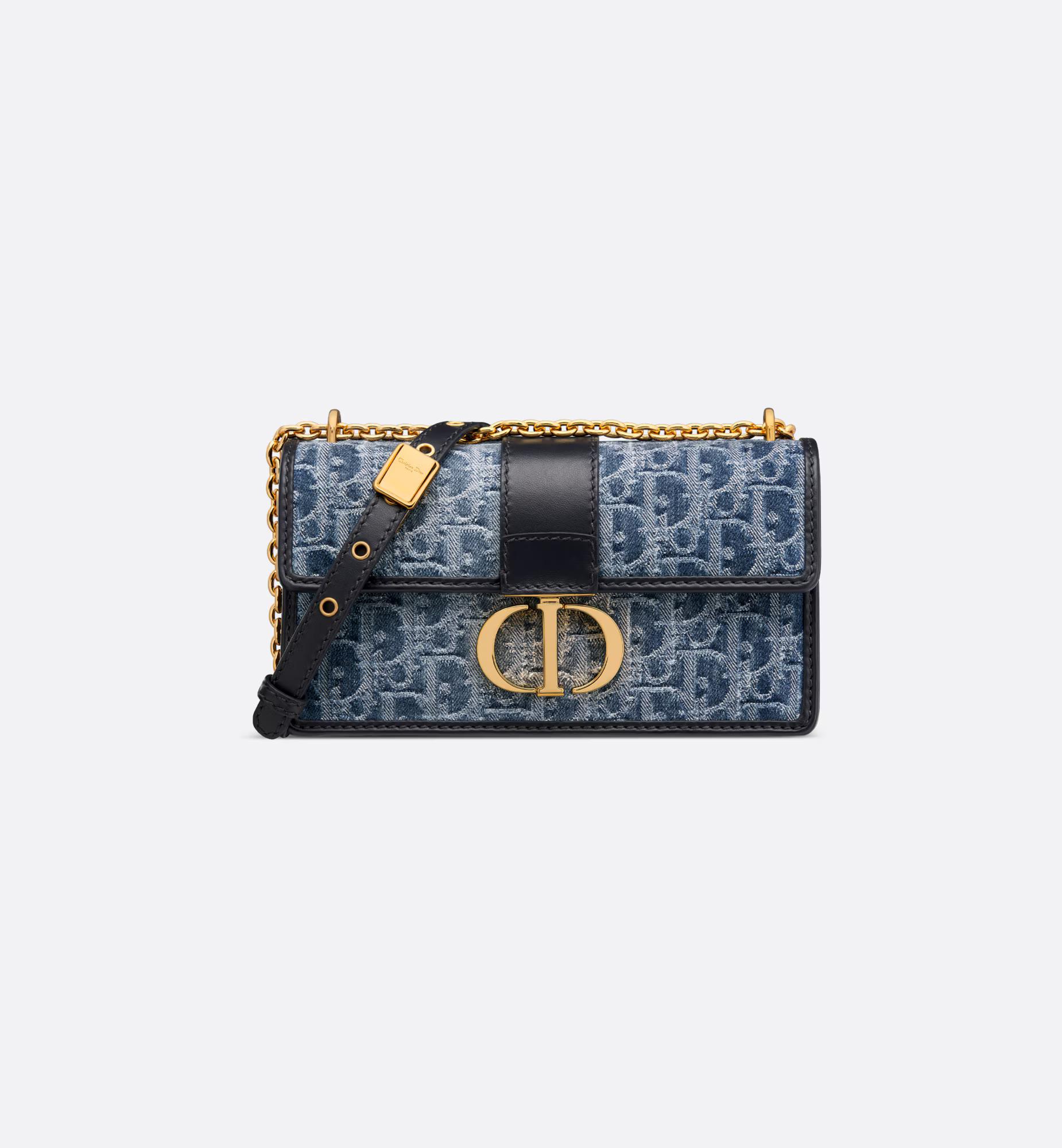Túi Dior 30 Montaigne East-West Bag With Chain Blue Denim Dior Oblique Jacquard Nữ Xanh Dương