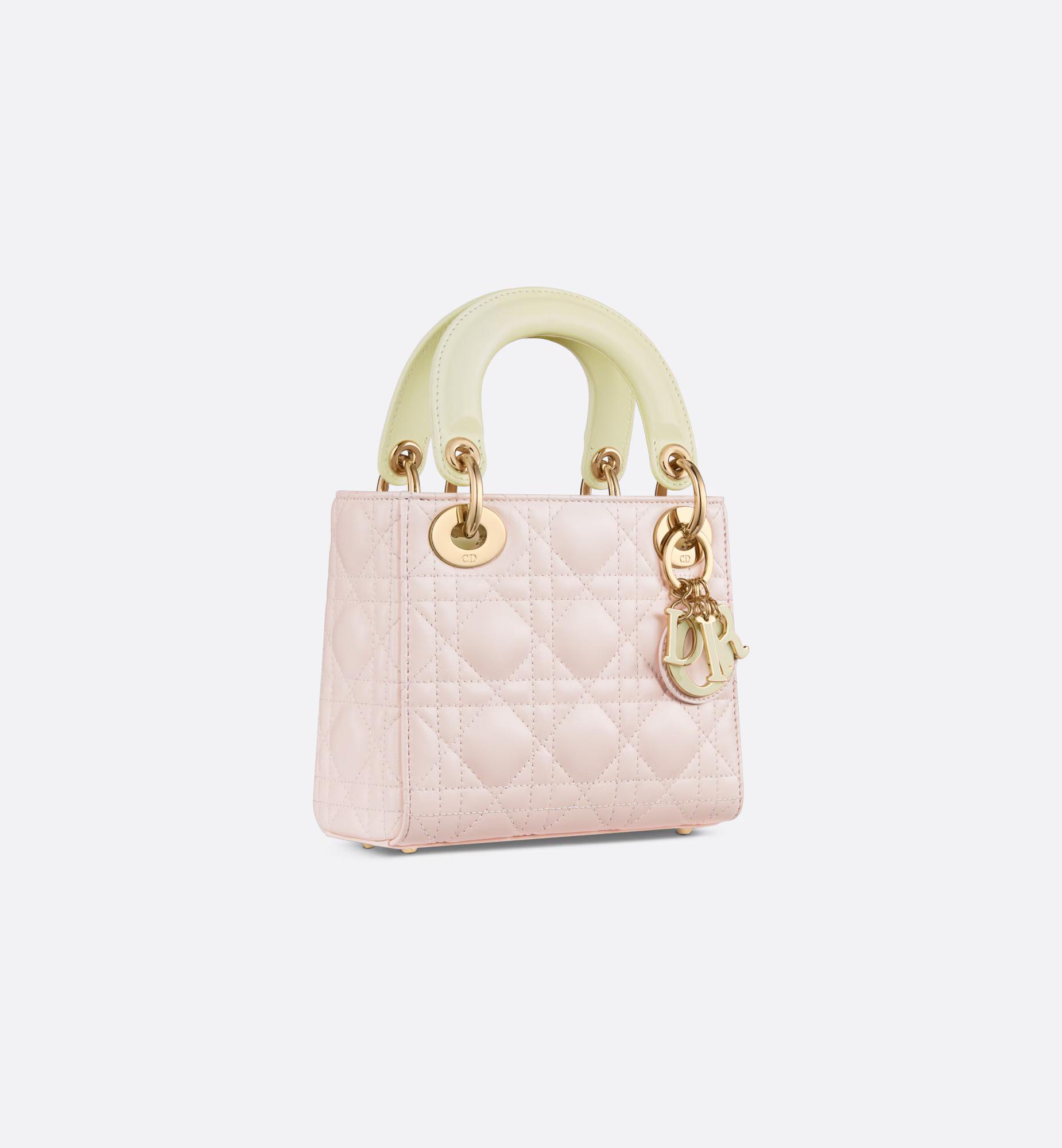 Túi Dior Mini Lady Dior Bag Two-Tone Pastel Yellow And Rose Quartz Cannage Lambskin Nữ Hồng