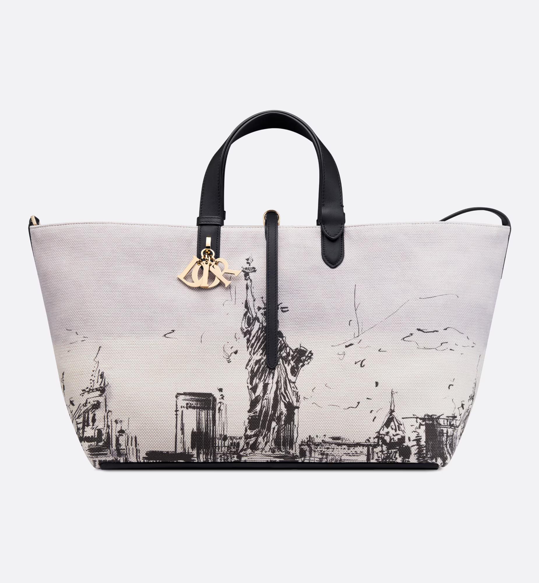 Túi Dior Large Dior Toujours Bag Latte And Black Canvas With New York Print Nữ Trắng