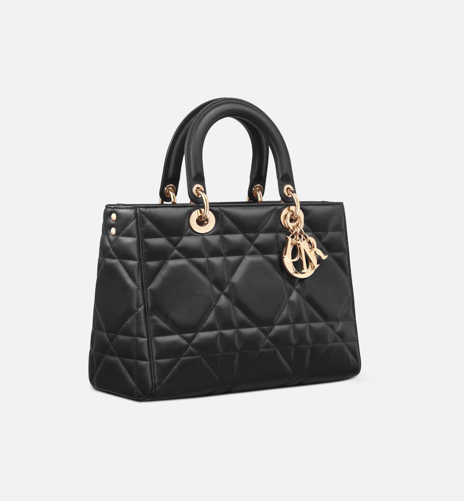 Túi Dior Medium Lady D-Sire My Abcdior Bag Black Maxicannage Calfskin Nữ Đen