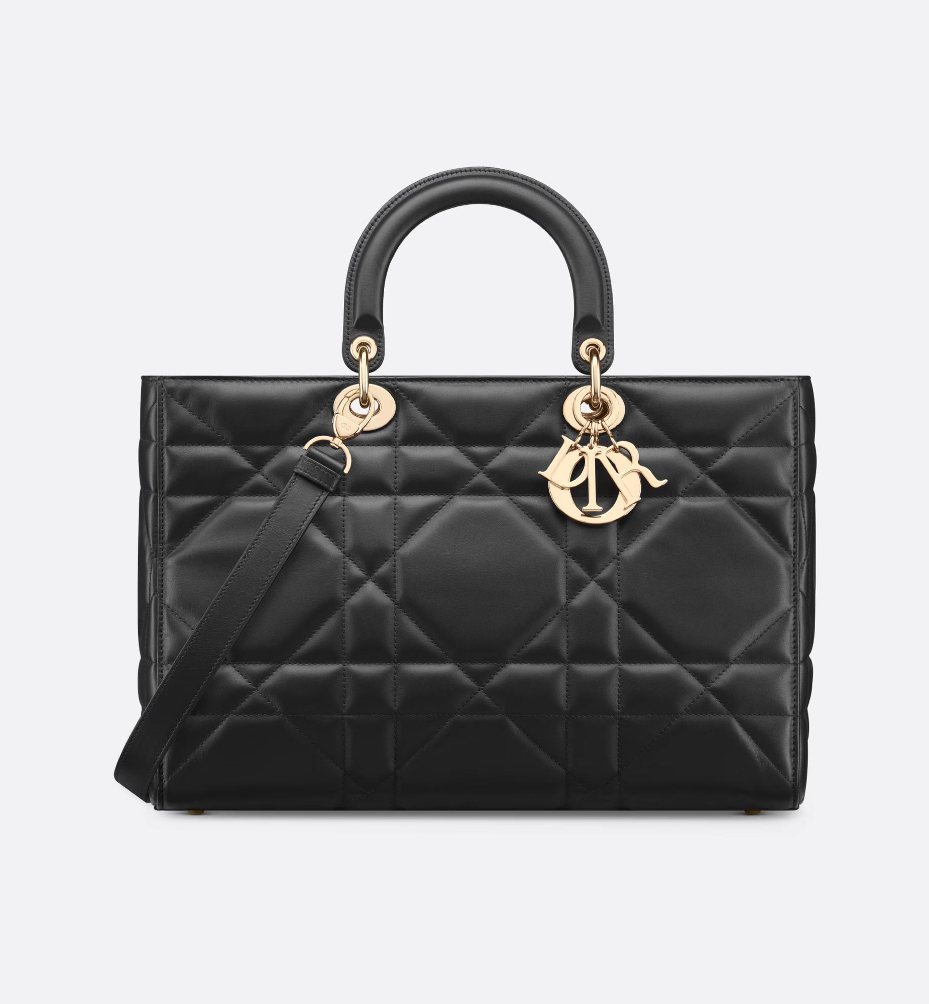 Túi Dior Large Lady D-Sire Bag Black Maxicannage Calfskin Nữ Đen