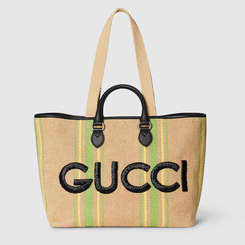 Túi Gucci Large Tote Bag With Gucci Embroidery Nữ Be Đen