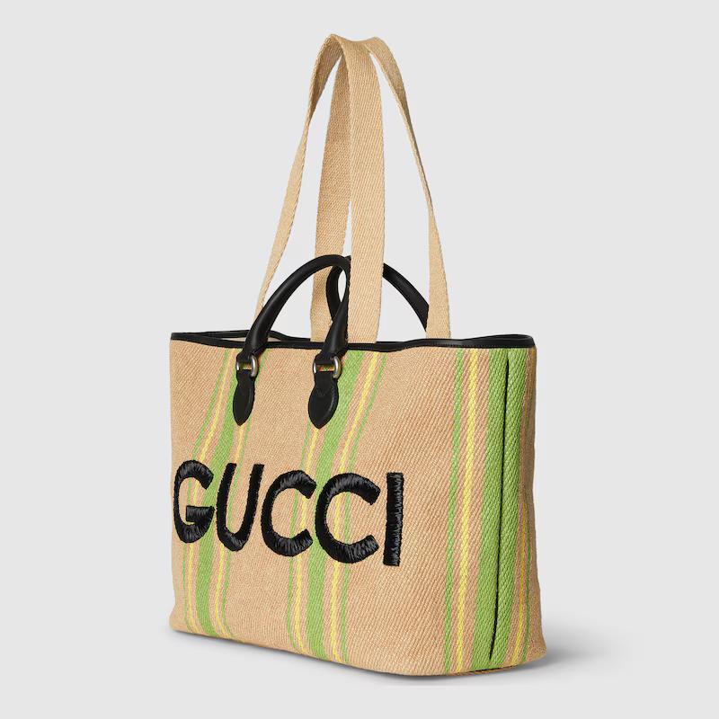 Túi Gucci Large Tote Bag With Gucci Embroidery Nữ Be Đen