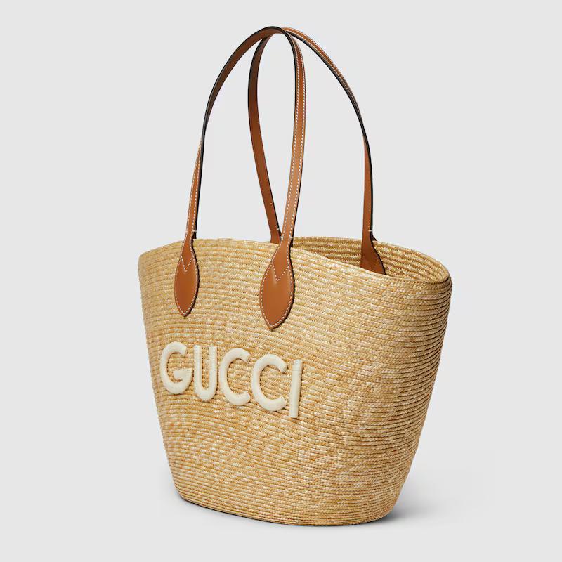 Túi Gucci Medium Tote Bag With Gucci Patch Nữ Be Nâu