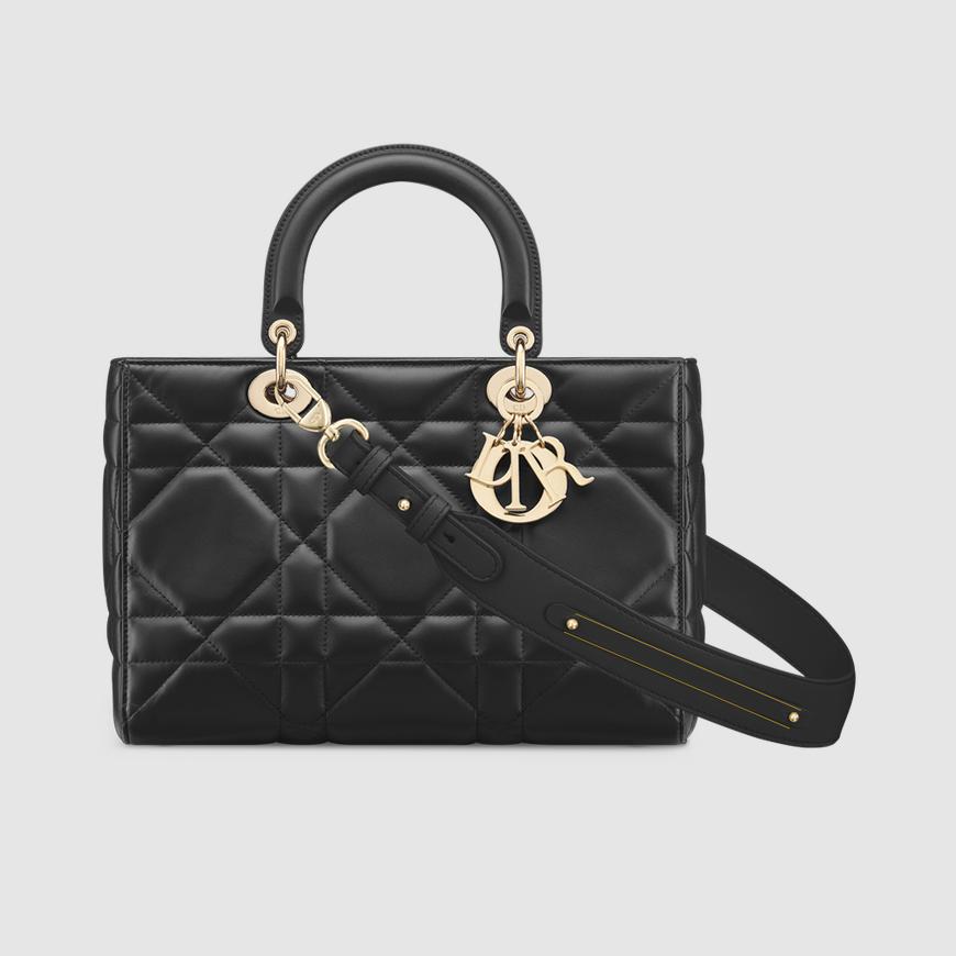 Túi Dior Medium Lady D-Sire My Abcdior Bag Black Maxicannage Calfskin Nữ Đen