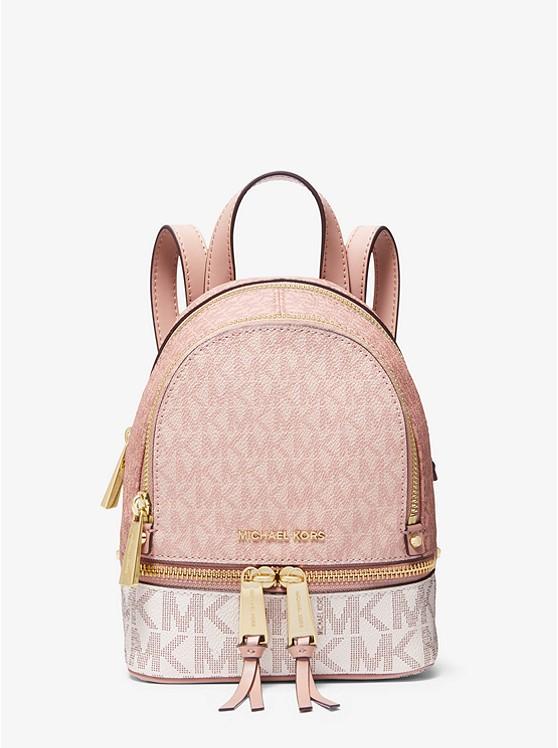 Túi Michael Kors Rhea Mini Color-Block Logo Backpack Nữ Hồng Trắng