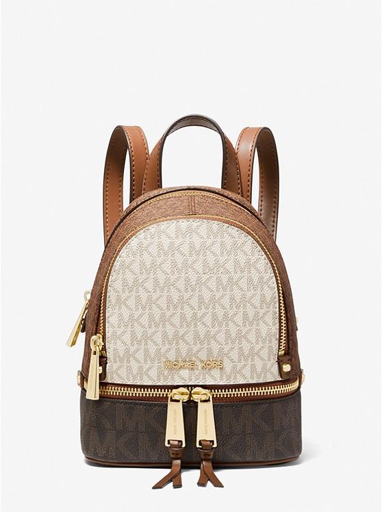 Túi Michael Kors Rhea Mini Color-Block Logo Backpack Nữ Nâu