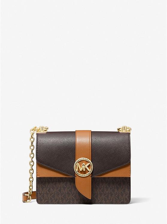 Túi Michael Kors Greenwich Small Color-Block Logo And Saffiano Leather Crossbody Bag Nữ Nâu