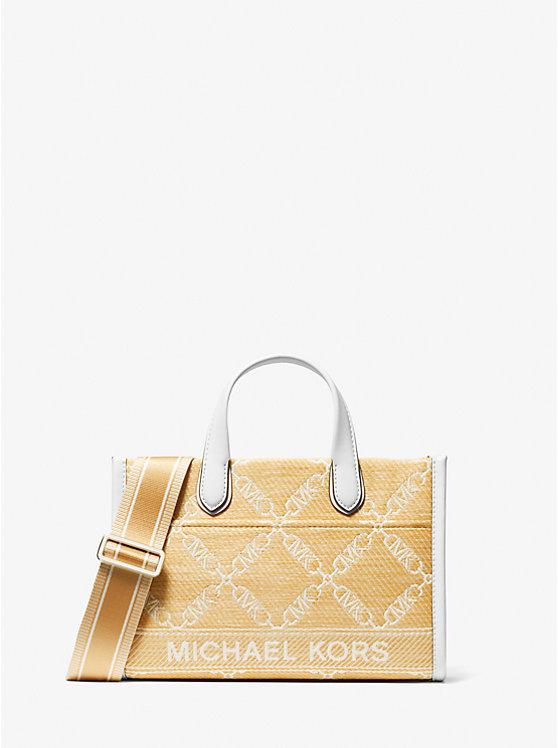 Túi Michael Kors Gigi Small Empire Logo Jacquard Straw Messenger Bag Nữ Vàng