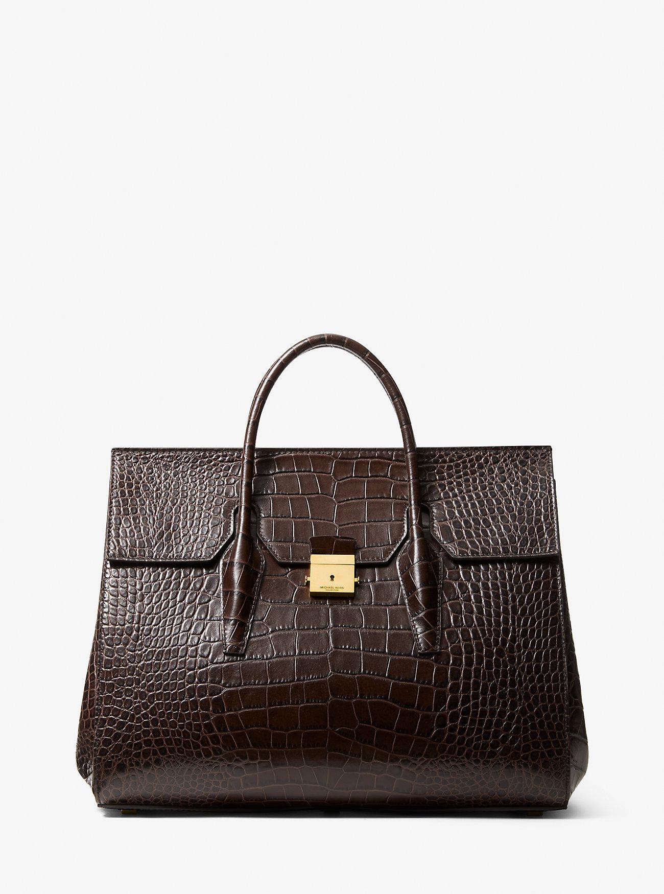 Túi Michael Kors Campbell Crocodile Embossed Leather Weekender Bag Nữ Nâu