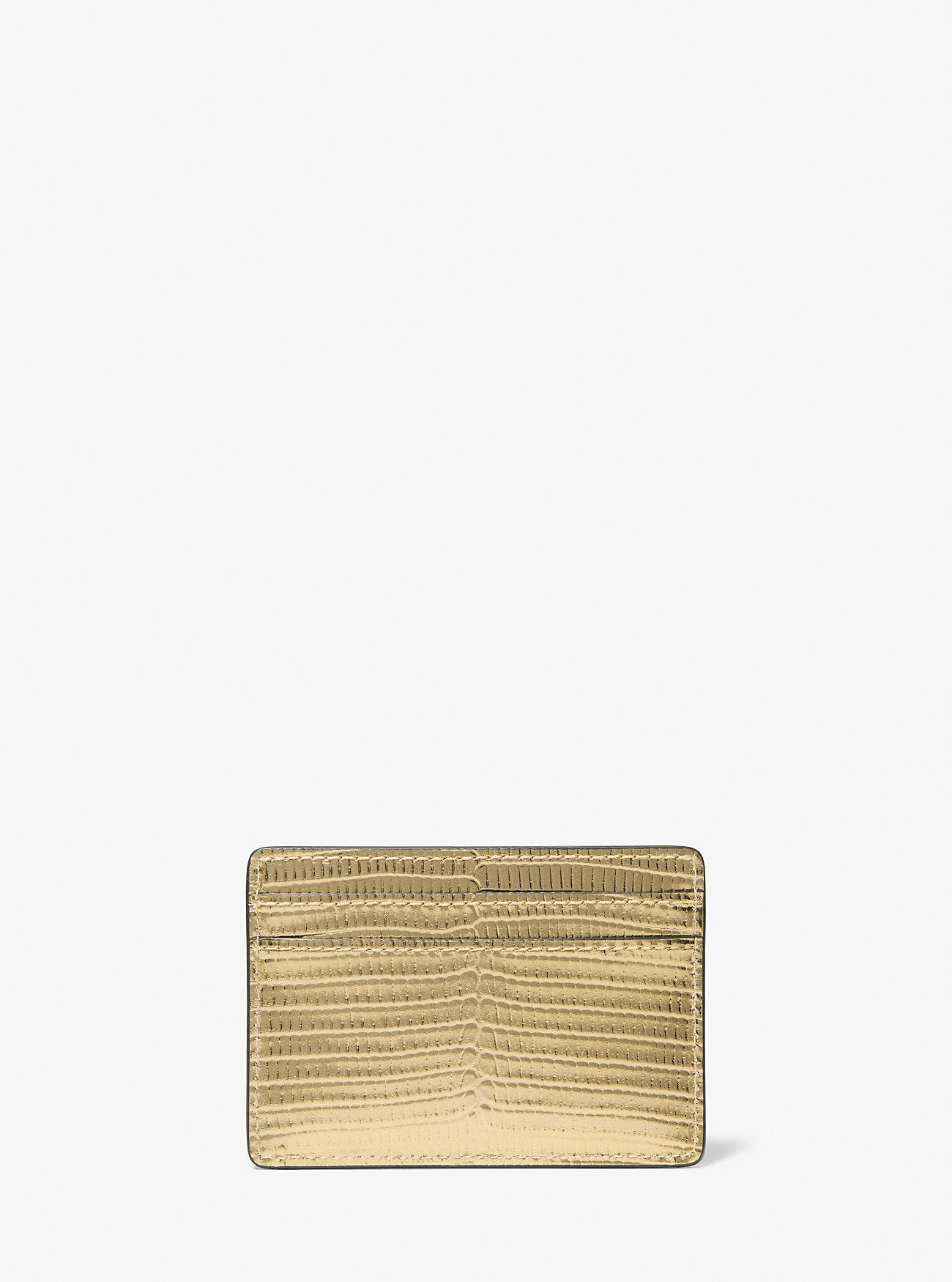 Túi Michael Kors Jet Set Metallic Lizard Embossed Leather Card Case Nữ Vàng