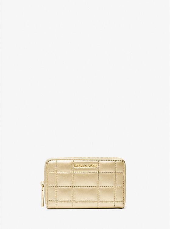 Túi Michael Kors Small Metallic Quilted Leather Wallet Nữ Vàng