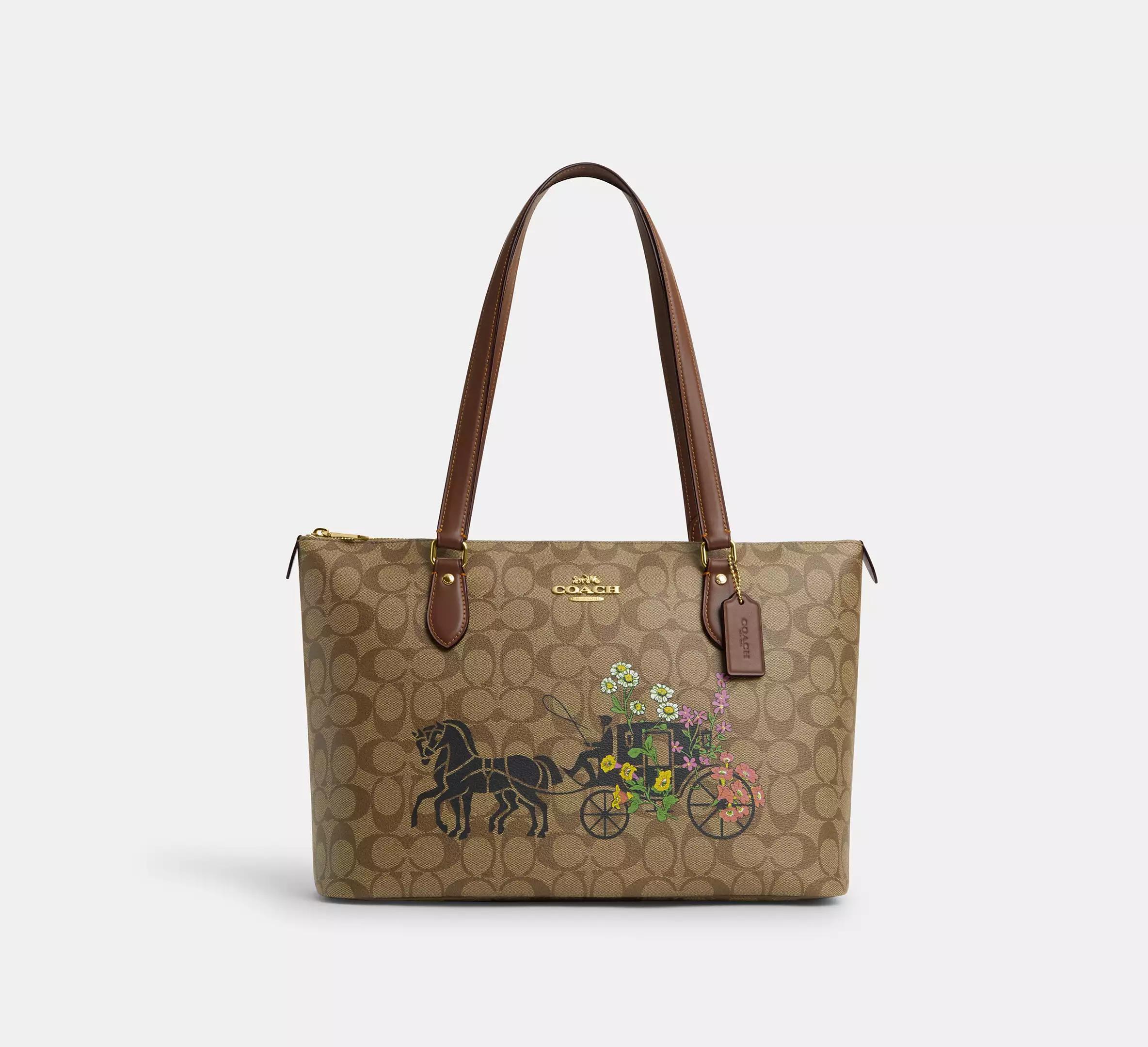 Túi Coach Gallery Tote In Signature Canvas With Floral Horse And Carriage Nữ Nâu