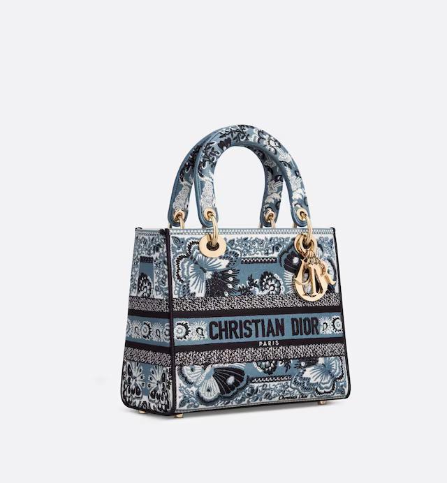 Túi Dior Medium Lady D-Lite Bag Denim Blue Multicolor Butterfly Bandana Embroidery