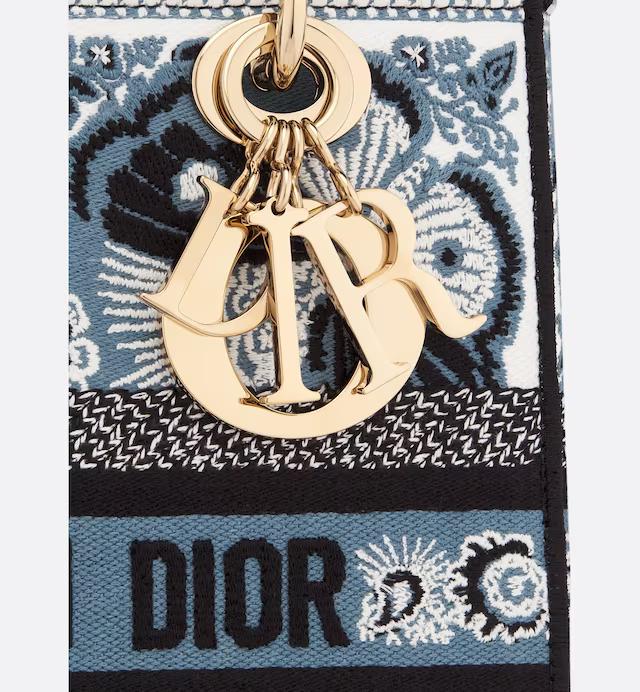 Túi Dior Medium Lady D-Lite Bag Denim Blue Multicolor Butterfly Bandana Embroidery