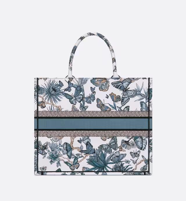 Túi Dior Large Dior Book Tote White And Pastel Midnight Blue Toile De Jouy Mexico Embroidery