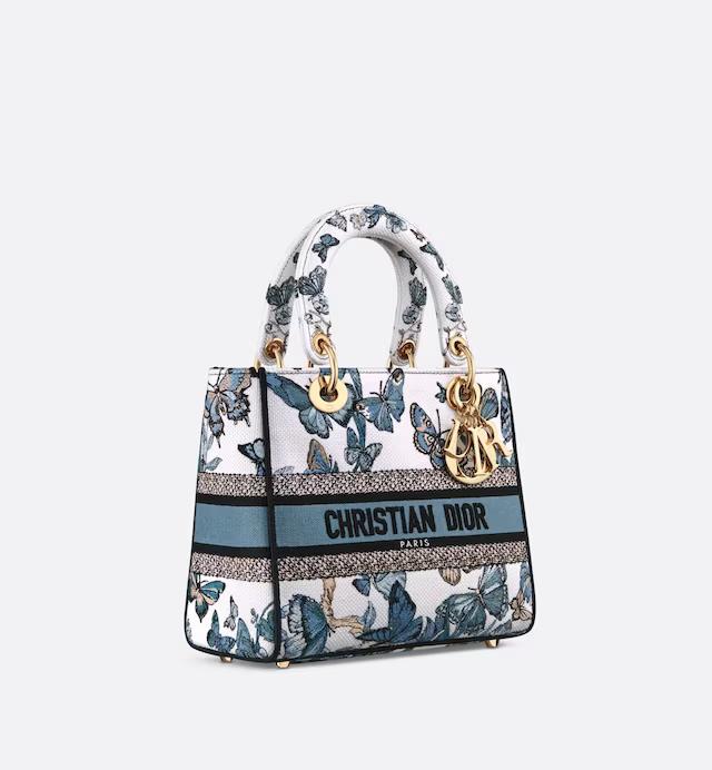 Túi Dior Medium Lady D-Lite Bag White And Pastel Midnight Blue Toile De Jouy Mexico Embroidery