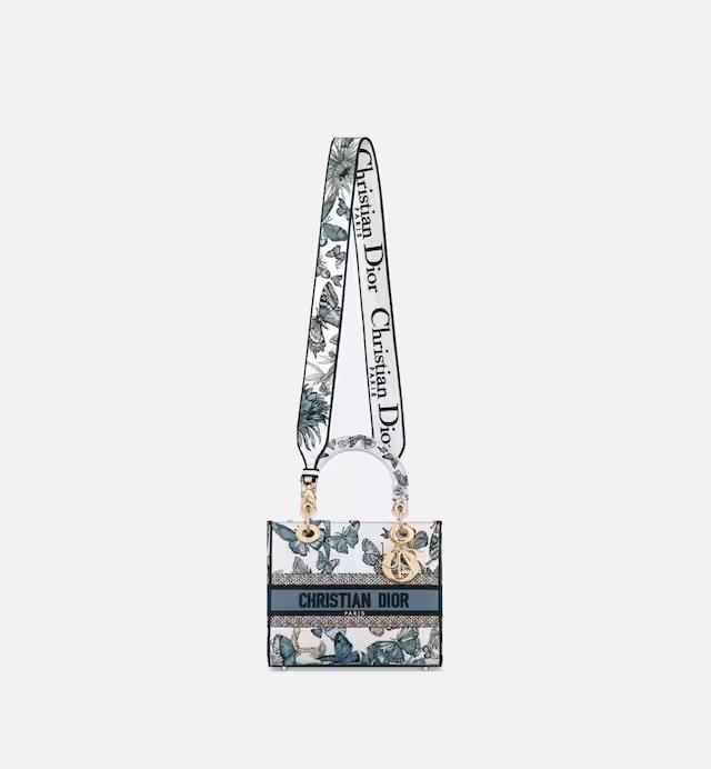 Túi Dior Medium Lady D-Lite Bag White And Pastel Midnight Blue Toile De Jouy Mexico Embroidery