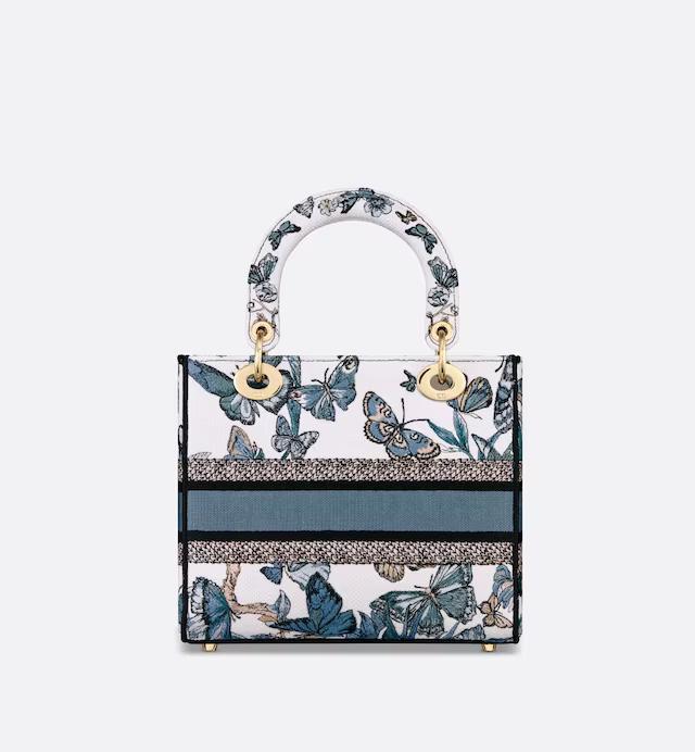 Túi Dior Medium Lady D-Lite Bag White And Pastel Midnight Blue Toile De Jouy Mexico Embroidery