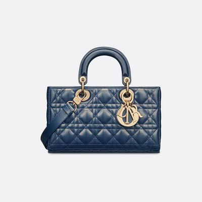 Túi Dior Medium Lady D-Joy Bag Pastel Midnight Blue Glossy Iridescent Cannage Calfskin