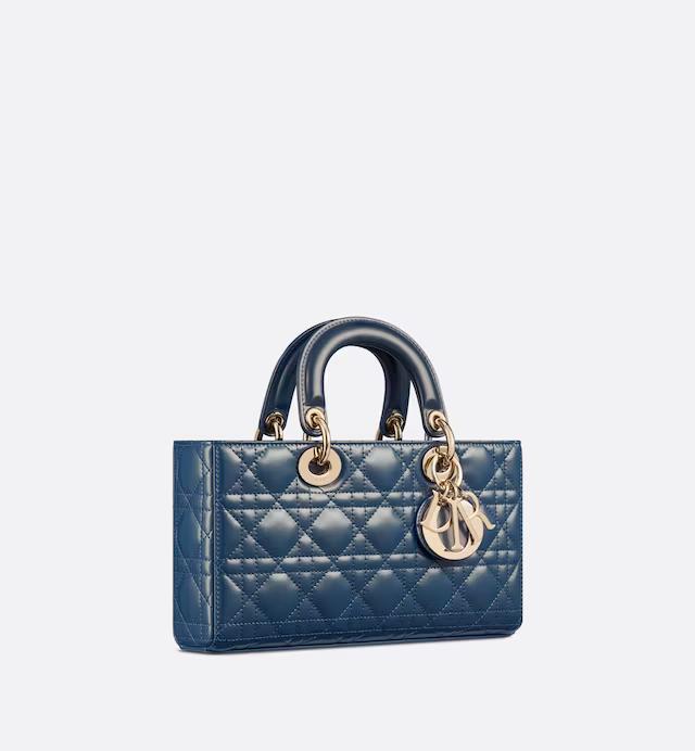 Túi Dior Medium Lady D-Joy Bag Pastel Midnight Blue Glossy Iridescent Cannage Calfskin