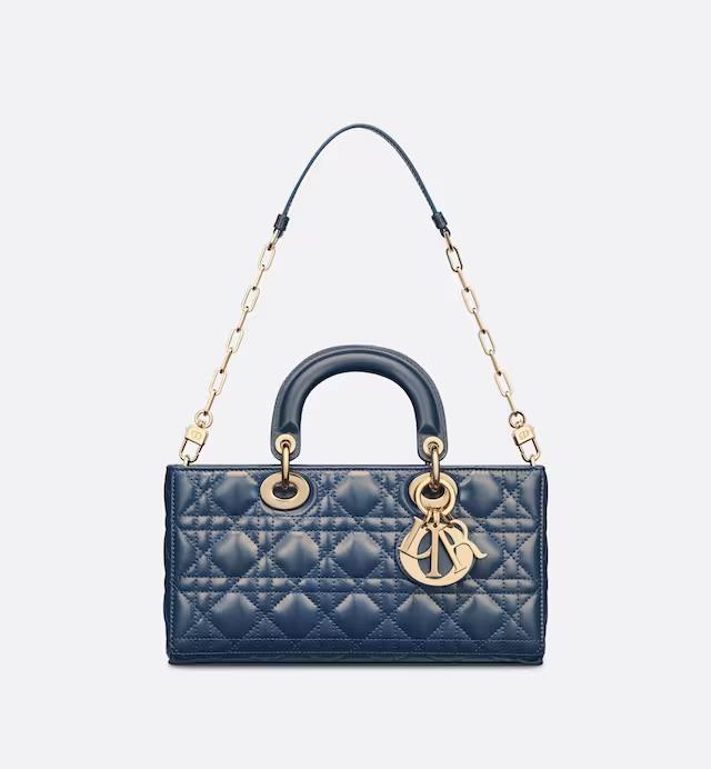 Túi Dior Medium Lady D-Joy Bag Pastel Midnight Blue Glossy Iridescent Cannage Calfskin