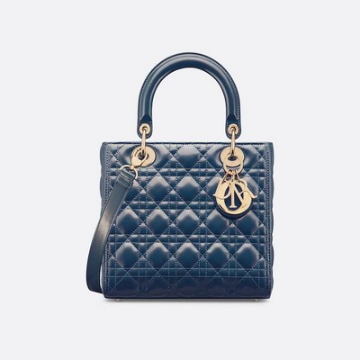 Túi Dior Medium Lady Dior Bag Pastel Midnight Blue Glossy Iridescent Cannage Calfskin