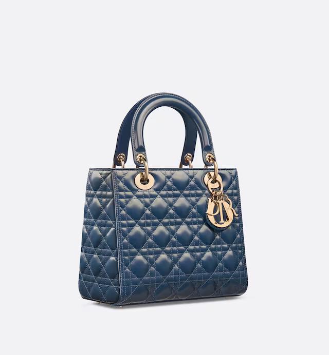 Túi Dior Medium Lady Dior Bag Pastel Midnight Blue Glossy Iridescent Cannage Calfskin