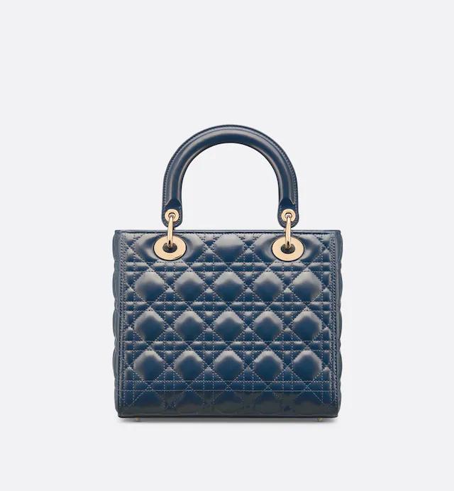 Túi Dior Medium Lady Dior Bag Pastel Midnight Blue Glossy Iridescent Cannage Calfskin