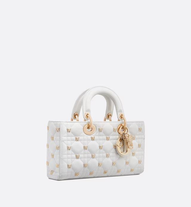 Túi Dior Medium Lady D-Joy Bag White Cannage Lambskin With Gold-Finish Butterfly Studs