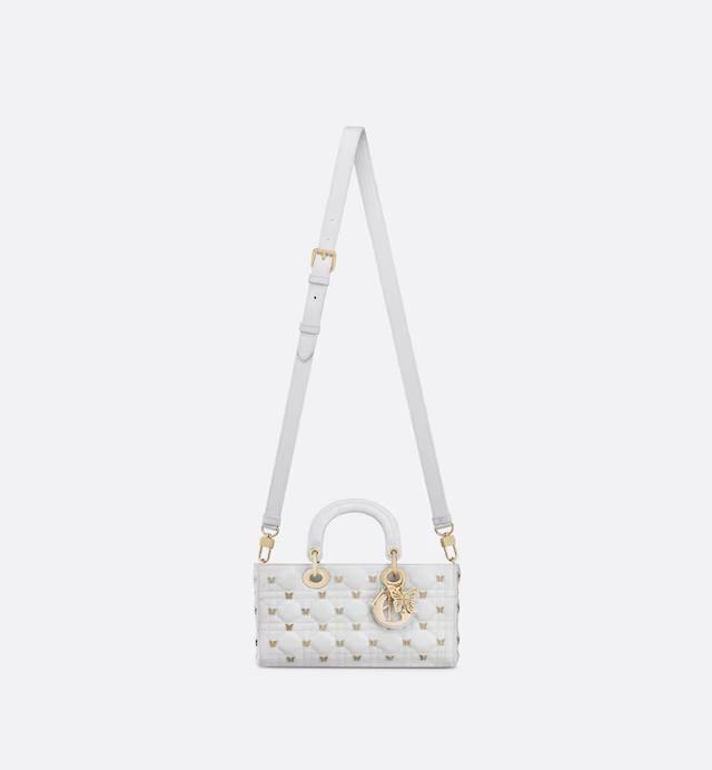 Túi Dior Medium Lady D-Joy Bag White Cannage Lambskin With Gold-Finish Butterfly Studs