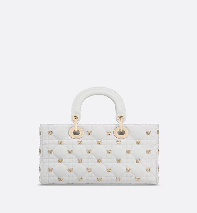 Túi Dior Medium Lady D-Joy Bag White Cannage Lambskin With Gold-Finish Butterfly Studs