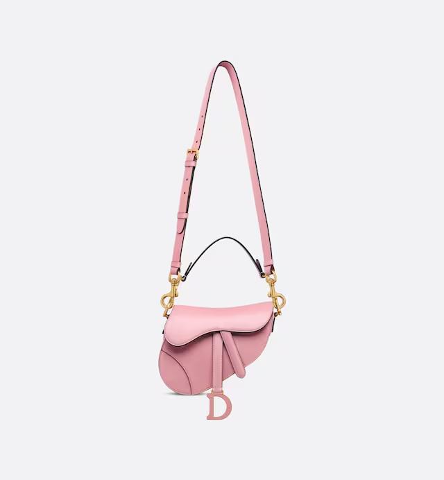 Túi Dior Mini Saddle Bag With Strap Melocoton Pink Pearlescent Deerskin