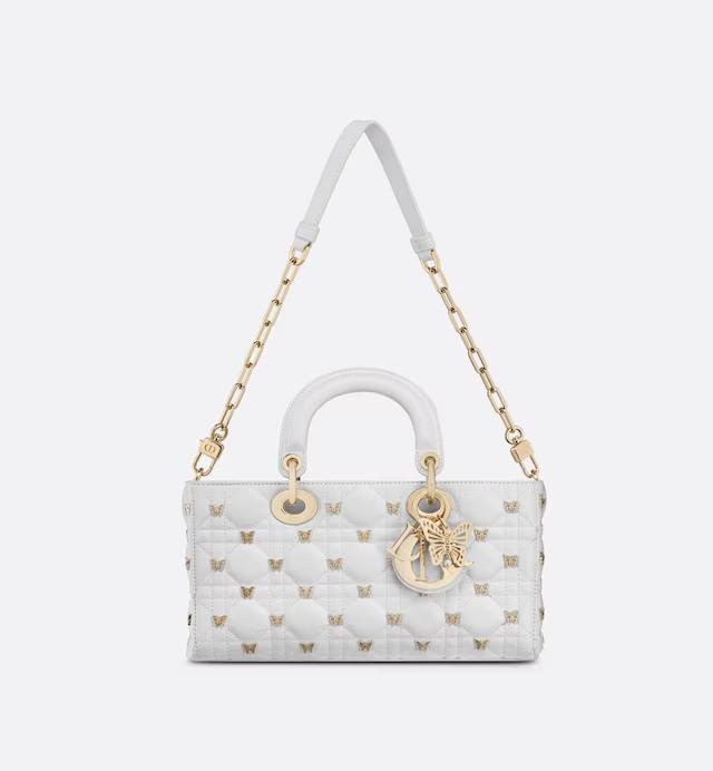 Túi Dior Medium Lady D-Joy Bag White Cannage Lambskin With Gold-Finish Butterfly Studs