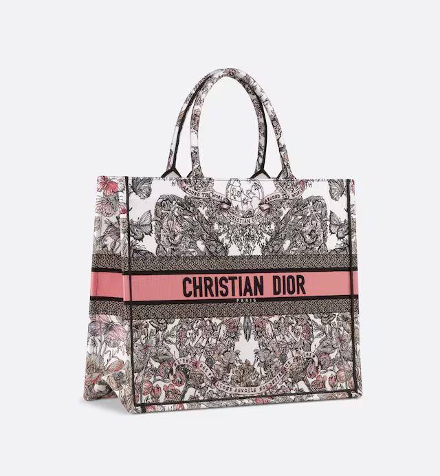 Túi Dior Large Dior Book Tote White And Pastel Pink Butterfly Around The World Embroidery