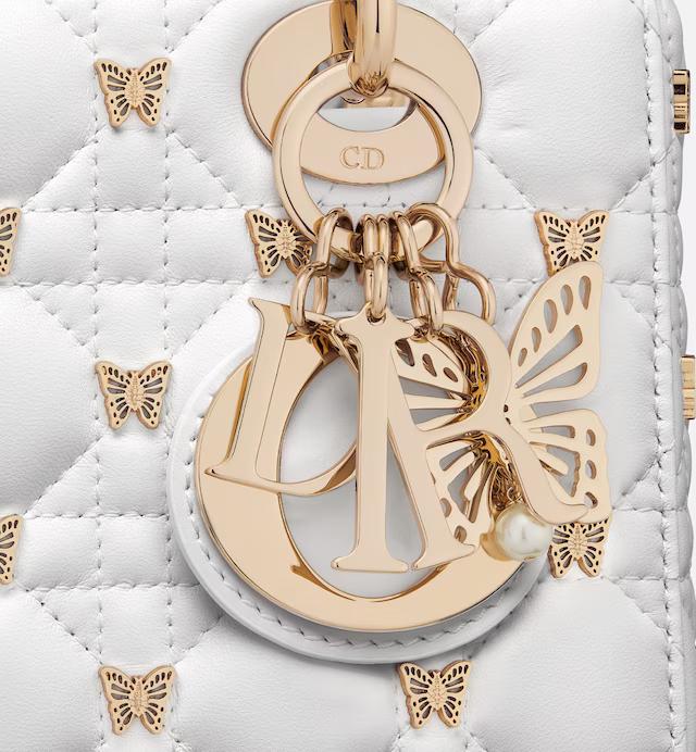 Túi Dior Small Lady Dior Bag White Cannage Lambskin With Gold-Finish Butterfly Studs