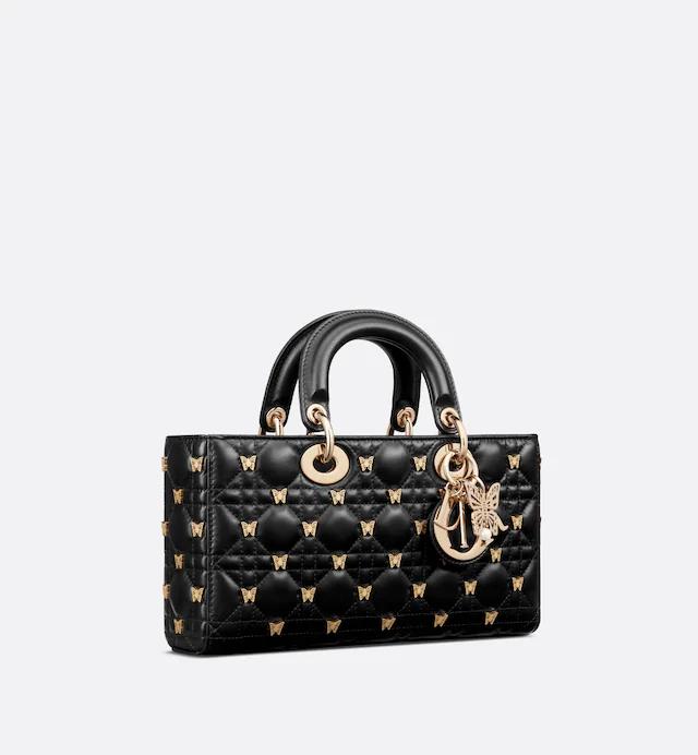 Túi Dior Medium Lady D-Joy Bag Black Cannage Lambskin With Gold-Finish Butterfly Studs